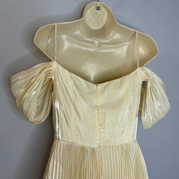 Elpis Pleated Vintage Inspired Off Shoulder Dress Ivory Gatsby Small New - Picture 8 of 13